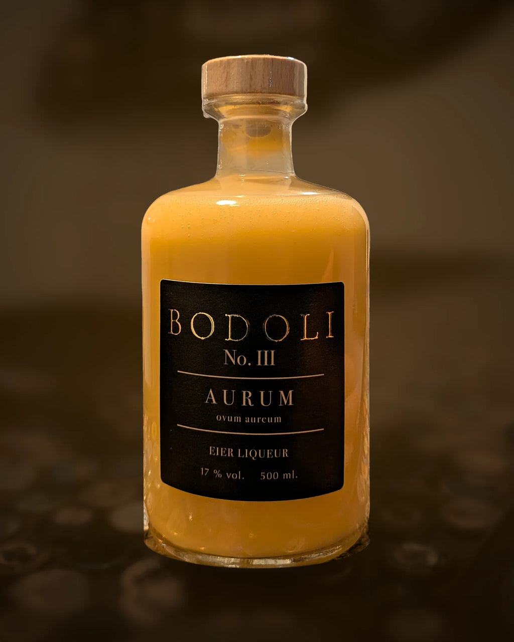 BODOLI AURUM Eier Liqueur – Flasche, Vorderseite